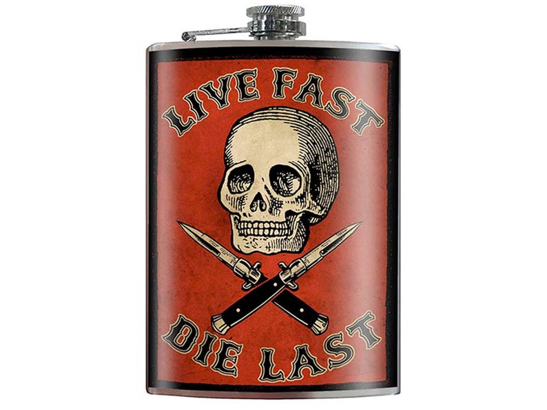 8 oz. liquor flask, Live Fast Die Last image 1