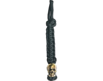 Black Paracord Lanyard w/ Brass Skull Bead