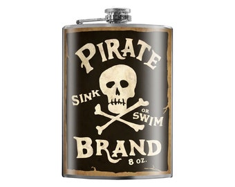 8 oz. liquor flask, Pirate Brand, skull and crossbones