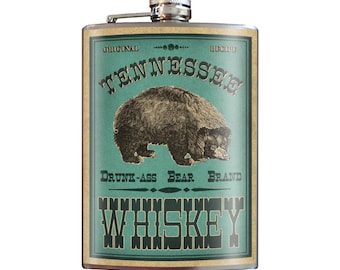 8 oz. liquor flask, Tennessee Whiskey (Drunk Ass Bear)