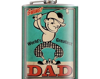 8 oz. liquor flask, Golfing Dad – birdie bottle, birdie juice