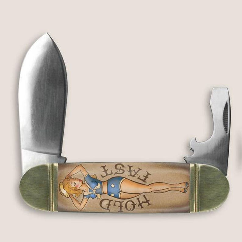 Hold Fast Mack the Knife Nautical Pin up Girl Pocket Knife Etsy