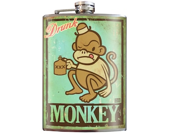 8 oz. liquor flask, Drunk Monkey