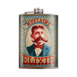 8 oz. liquor flask, Mustache Elixir