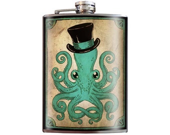 8 oz. liquor flask, Gentleman Octopus