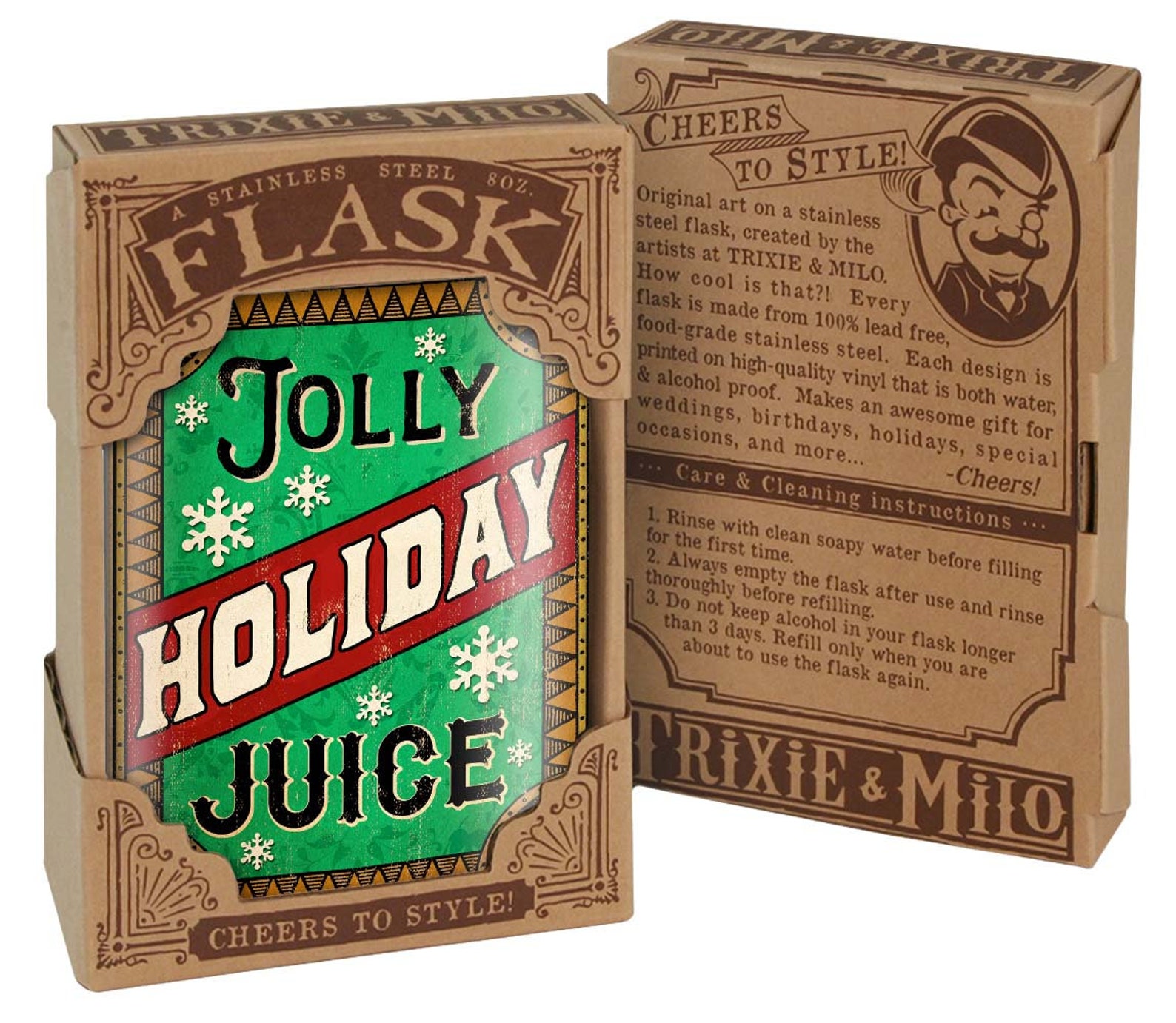Jolly Holiday Juice 8oz. stainless steel flask holiday Etsy
