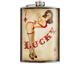 8 oz. liquor flask, Lucky 7