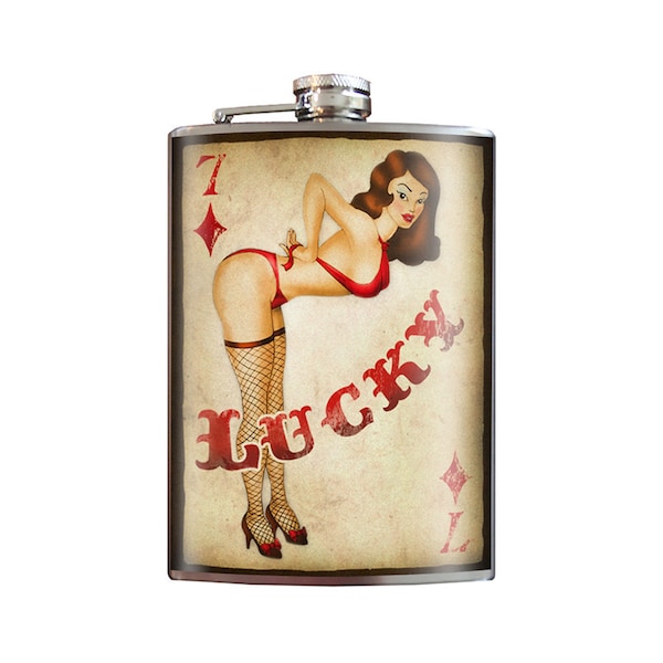 8 oz. liquor flask, Lucky 7