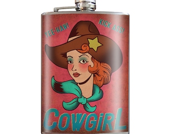 8 oz. liquor flask, Cowgirl