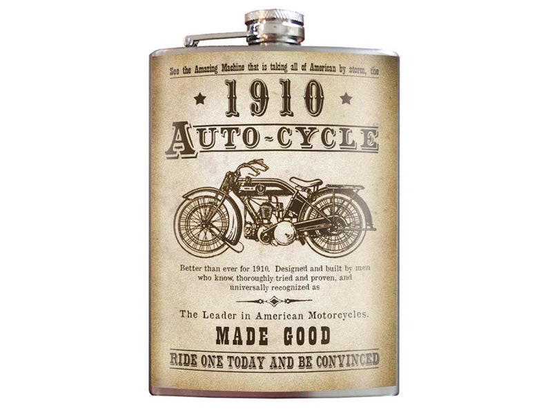 8 oz. liquor flask, Vintage Motorcycle image 1