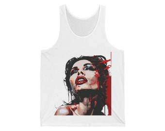 Unisex Jersey Tank Passion Abstract Paint Splash Fashion Art Poster. Creative Glamor Fantasy Girl In Red Lipstick Splash.