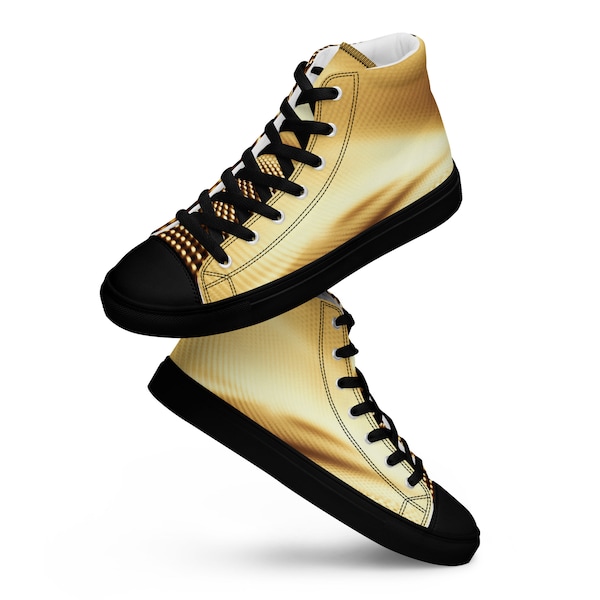 Luxury Gold High Top Canvas Shoes, Women's Gold Sneakers, Fashionable Gold Shoes, Unique Women's Shoes