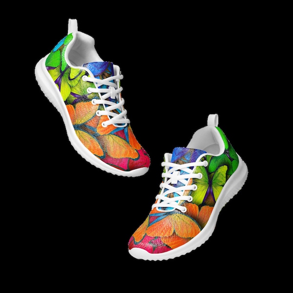 Rainbow Butterfly Athletic Sneakers, Multicolored Butterflies Pattern, Women's Running Shoes