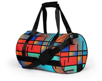 Abstract Geometric Gym Bag, All-over Print Design, Fitness Duffel, Workout Tote Bag, Trendy