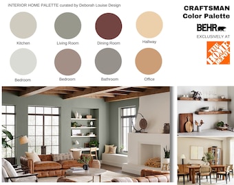 Esquema de colores de pintura Craftsman Behr, Paleta de pintura profesional para interiores preempaquetada, Paquete de pintura para 8 habitaciones, Archivo digital PDF, 13 páginas