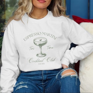 Vintage Espresso Martini Sweatshirt, Luxury Social Club Tee, Cocktail Club Sweatshirt, Tini Time Retro Style Pullover, Coffee Bachelorette