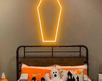 Coffin Neon Sign: Gothic Room Decor, Spooky LED Wall Light