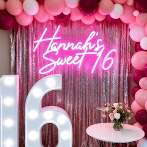 Custom Name Sweet 16 Neon Sign, Personalized Sweet 16 Sign, Birthday Centerpiece Neon, Birthday Gifts Neon, Birthday Party backdrop Decor image 1