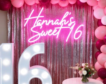 Custom Name Sweet 16 Neon Sign, Personalized Sweet 16 Sign, Birthday Centerpiece Neon, Birthday Gifts Neon, Birthday Party backdrop Decor