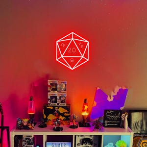 D20 Dice Neon Sign, DND Dice Light, Gaming Room Light, 3D Carving Dice Sign, Dungeons Master Decor, Gift for DND, Multiple color options