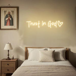 Letrero de neón "Confía en Dios", versículo bíblico para decoración del hogar, decoración de pared cristiana, regalo cristiano, letrero religioso, regalo para maestros de la iglesia, regalo para creyentes