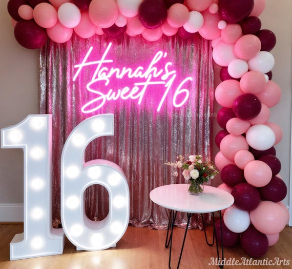 Custom Name Sweet 16 Neon Sign, Personalized Sweet 16 Sign, Birthday Centerpiece Neon, Birthday Gifts Neon, Birthday Party backdrop Decor