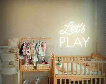 Neonskylt med "Let's Play", väggdekoration för lekrum, väggkonst för barnrum, lekbokstäver, färgglad barnrumsdekor, barnrumsdekor, lekskylt