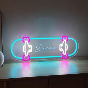 Decoración de patineta con nombre personalizado, letrero LED para patineta, ideas de regalos para patinadores, decoración de habitación para patinadores, arte de patineta, regalo de Navidad para patinadores