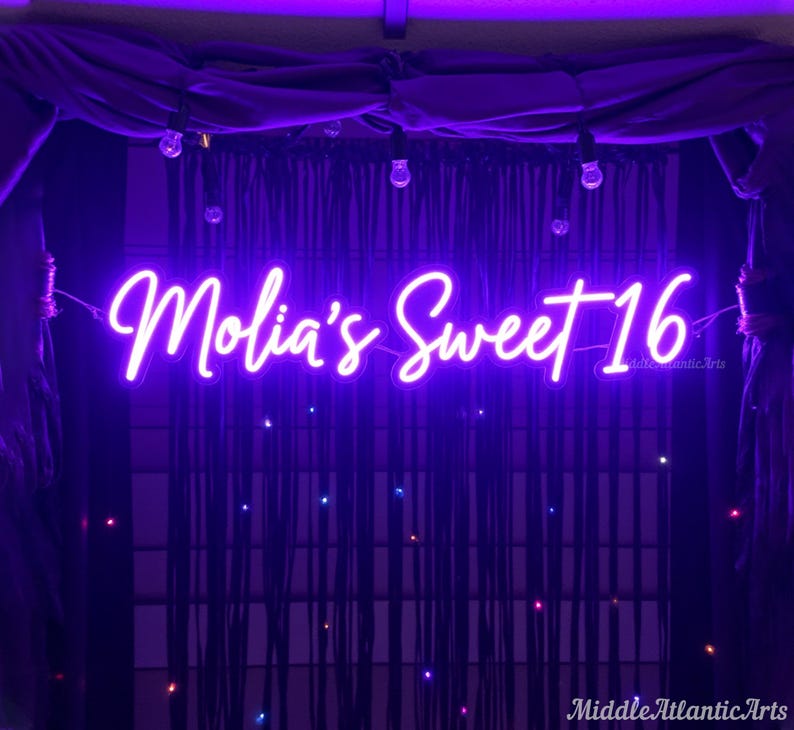 Custom Name Sweet 16 Neon Sign, Personalized Sweet 16 Sign, Birthday Centerpiece Neon, Birthday Gifts Neon, Birthday Party backdrop Decor image 2
