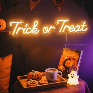 Süßes oder Saures Neon Schild: Halloween LED Acryllicht, Party Neonlicht, Kinderhalloween-Deko, gruselige Wanddekoration