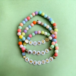 Positive Word Bracelets for Kids. Inspiration Bracelets. Childrens Bracelet. Girls Bracelet. Girls Gift. Kids Gift. Macaron Set.
