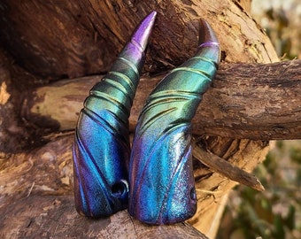 Peacock Dragon Costume Horns, Polymer Clay Cosplay Horns, Fantasy Costume, Goblin Masquerade, Fae Fairy Horned Headband, Tiefling Horns