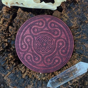 6" Hecate's Wheel Crystal Grid Board, Lasercut Birch Wood, Strophalos Greek Altar Tile, Iynx, Triple Goddess Hecate Altar Decor, Witchy Gift