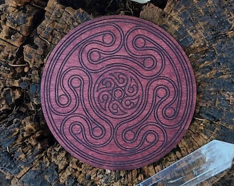 Planche quadrillée en cristal de roue d'Hécate, bois de bouleau découpé au laser, tuile d'autel grec Strophalos, Iynx, décor d'autel de la triple déesse Hécate, cadeau de sorcière