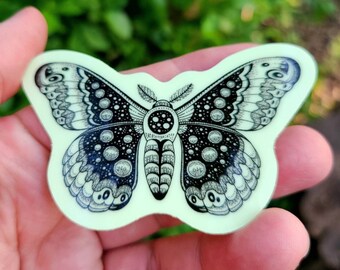 Moon Moth Sticker, 3.5" Glow in the Dark Vinyl Decal, Luna Atlas Moth, Moon Phase, Fantasy Witchy Sticker, Laptop Decal, Water Bottle Decal