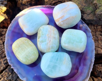 Caribbean Calcite, Large Tumbled Stone, Blue White & Tan Aragonite, Polished Caribbean Calcite Tumbles, Mineral Specimen, Tumbled Crystal
