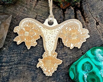 Floral Uterus Ornament, Feminist Ornament, Lasercut Wood Christmas Tree Decoration, Hysterectomy Gift, OBGYN Ornament, Gynecology Charm Gift