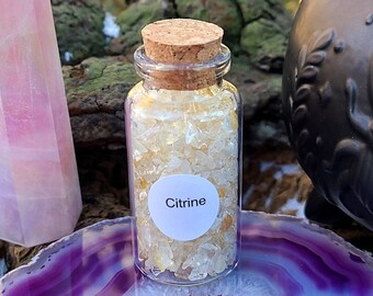 Citrine Chips, 1.5 oz Gemstone Chips in Corked Glass Bottle, Heat Treated Amethyst, Citrine Sand, Undrilled Crystal Chips, Mini Gems