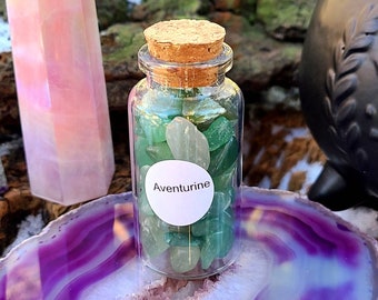 Green Aventurine Mini Tumbles, 1.5 oz Gemstone Chips in Corked Glass Bottle, Green Adventurine Chips, Undrilled Crystal Chips, Mini Gems