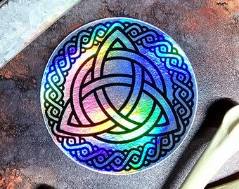 Holographic Triquetra Sticker, 3" Holo Vinyl Decal,  Triple Goddess Sticker, Celtic Knotwork, Deity Laptop Decal, Witchy Sticker