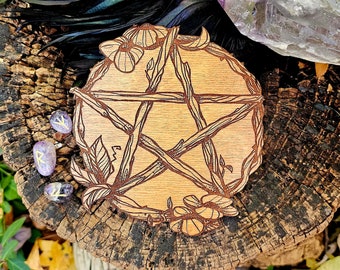 6 inch Twig Pentacle Crystal Grid Board, Lasercut Birch, Earth Witch Pentacle Wreath Decor, Woodland Witch, Cottagecore Witch, Altar Tile
