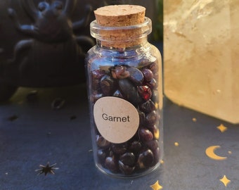 Garnet Chips, 1.5 oz Gemstone Chips in Corked Glass Bottle, Tumbled Garnet, Undrilled Crystal Chips, Spell Jar Stones, Stones for Persephone