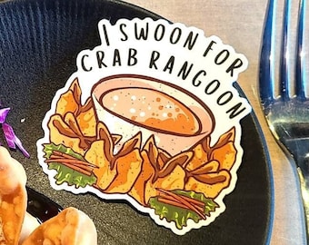 I Swoon for Crab Rangoon Sticker, 3" Vinyl Decal, Crab Wonton Laptop Decal, Water Bottle Sticker, Chinese Food Sticker, Crab Rangoon Lover