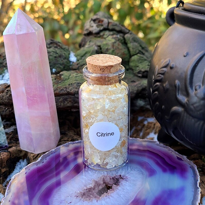 Citrine Chips, 1.5 oz Gemstone Chips in Corked Glass Bottle, Heat Treated Amethyst, Citrine Sand, Undrilled Crystal Chips, Mini Gems image 1
