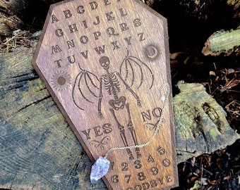 11" Skeleton Coffin Pendulum Board, Gothic Divination Board, Spirit Board, Divination Tools, Fortune Telling, Pendulum Chart