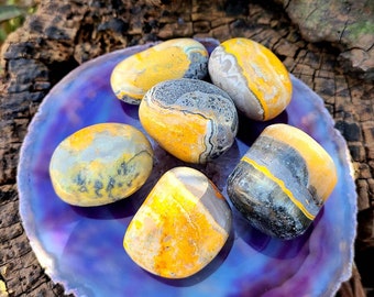 Bumblebee Jasper, Large Tumbled Stone, Yellow Gray & Black Jasper, Polished Bumble Bee Jasper Tumbles, Mineral Specimen, Tumbled Crystal