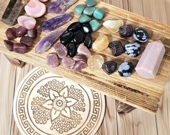 Kit de Grade de Cristal Perséfone, Pedras Roladas para Altar da Deusa, Conjunto Completo de Grade de Cristal, Oferenda à Deidade, Kit de Bruxa de Cristal, Trabalho com Deidades