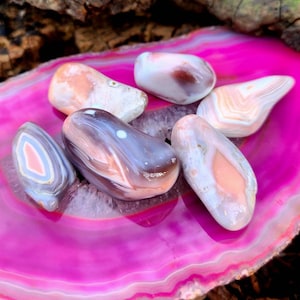 Pink & Gray Botswana Agate Tumbled Stone .75" to 1.25", Striped Botswana Agate, Polished Agate Tumbles, Eye Agate, Healing Stone, Pink Agate
