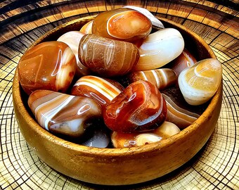 Banded Carnelian Tumbled Stone, 20mm - 30mm, Red Orange Striped Carnelian Agate, Polished Carnelian Tumble, Natural Carnelian Crystal