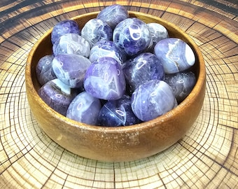 Chevron Amethyst Tumbled Stone, 20mm - 30mm, Polished Dream Amethyst, Medium Tumbled Crystal, Natural Purple & White Amethyst Tumbles